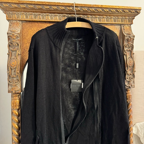 Sara Pacini Cardigan Double Zipper Black Knit Drawstring Waist - Picture 4 of 6